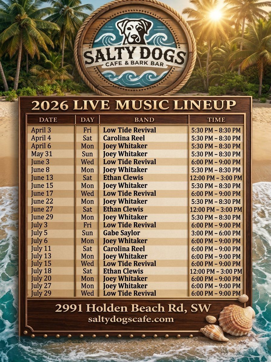 Events at Salty Dogs Cafe and Bark Bar near Holden Beach